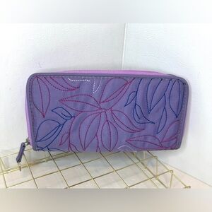 Travelon RFID Zip Around Wallet Lavender/Purple with Floral Embroidery Stitching